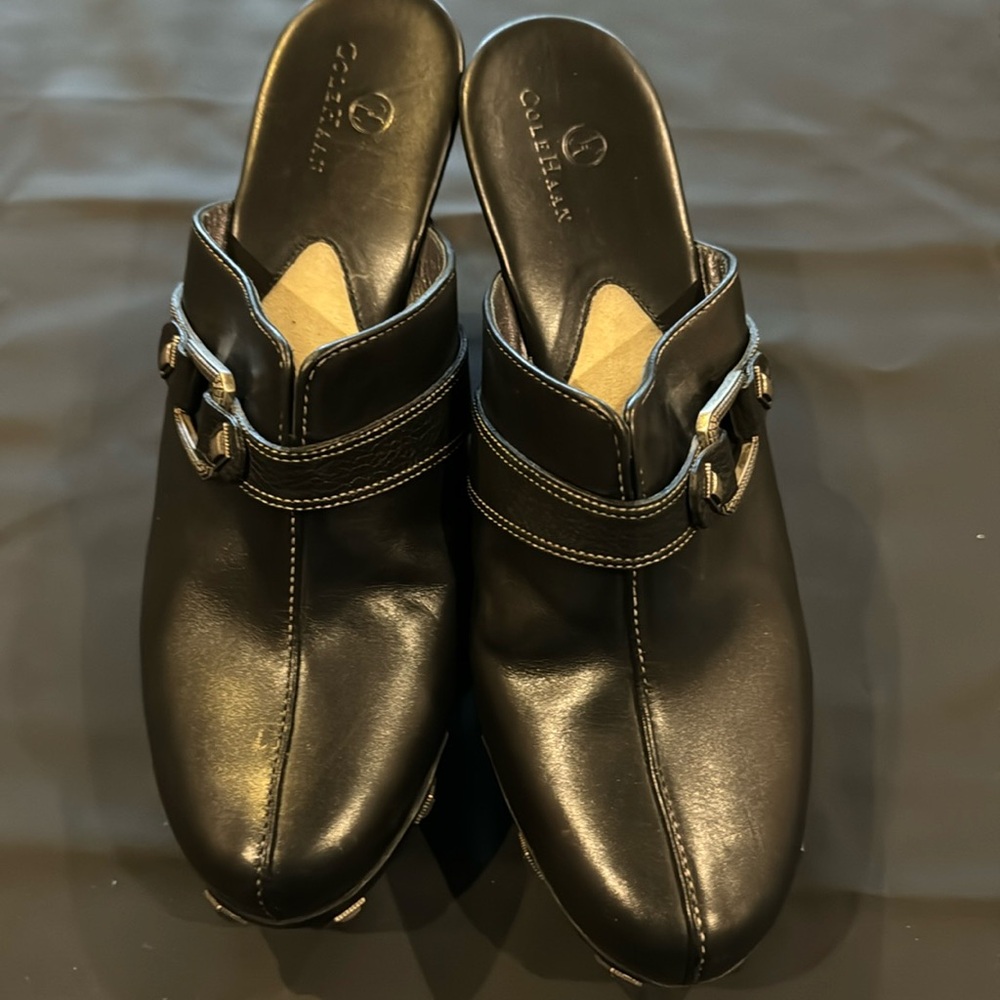 Cole Haan studded high heel mule with buckle. Perfect condition.